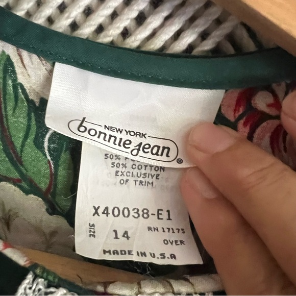 Vintage Bonnie Jean Girls Size 14 Dress  Holiday With Velvet Peter Pan Collar - Picture 6 of 7